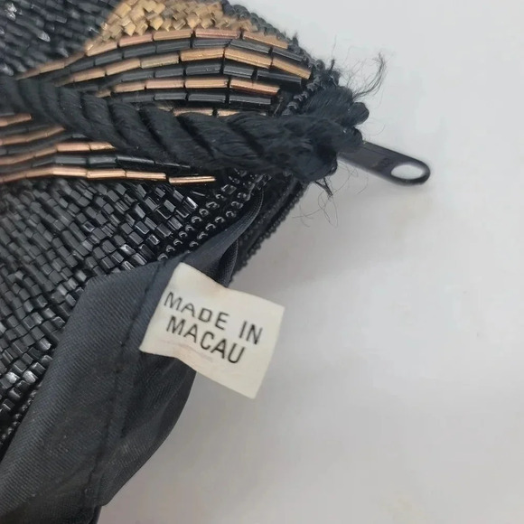 Vintage Rare Unique Beaded Purse Handbag Made In Macau Black Gold Zip - Picture 6 of 7